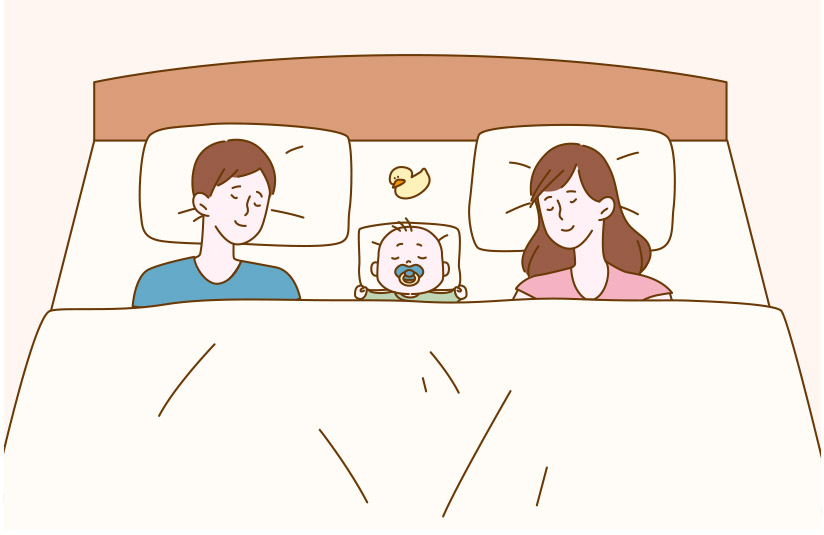 キングサイズベッドでは家族で一緒に眠ることができる