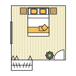 8畳の部屋にダブルベッドを配置した図
