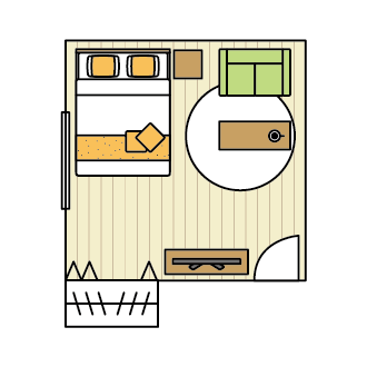6畳よりもゆとりがあるため、ベッドを壁に寄せて、一人掛けソファを置いたリラックススペースをつくるのもよいでしょう。