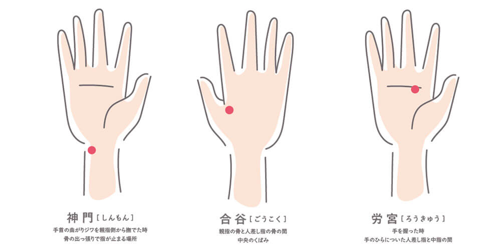 気持ちのよい程度の強さで押すようにしましょう